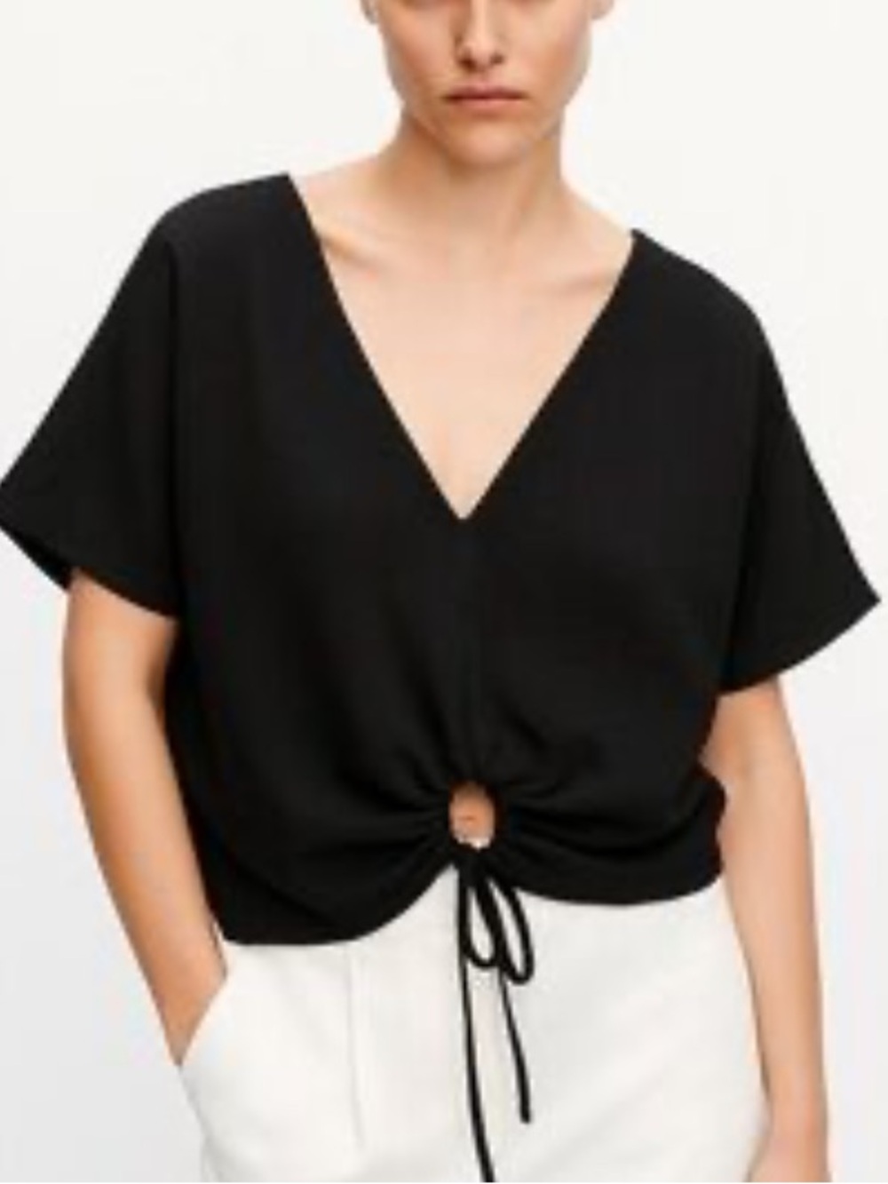 ZARA Black V-Neck Drawstring Crop Top
